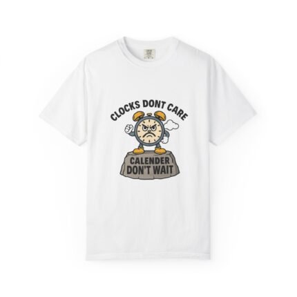 Funny Unisex T-Shirt: 'Clocks Don’t Care, Calendar Don’t Wait' - Ideal Gift for Teachers, Students, Birthdays, Casual Wear, Humor