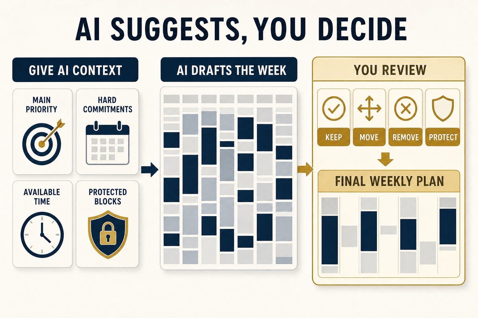 AI Suggests, You Decide weekly planning framework.