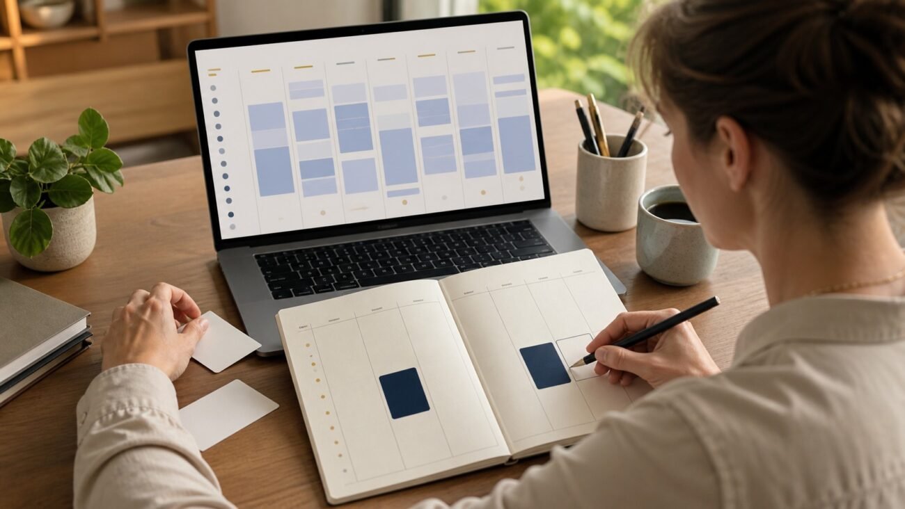 Person reviewing a weekly plan alongside an AI assistant suggestion.