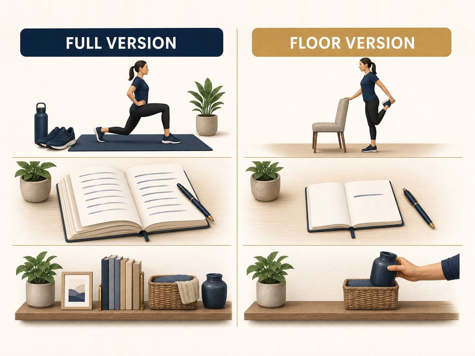 Full version and floor version comparison for shrinking a habit system.