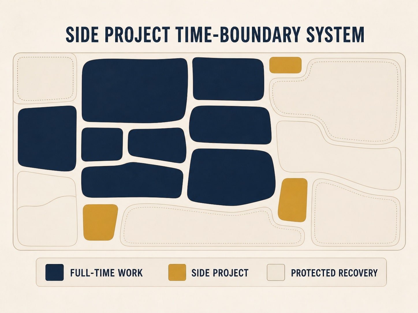 Time-boundary system for a side project with protected work blocks and recovery time.