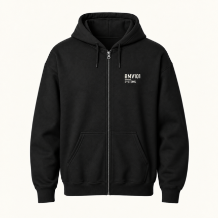 BMV101 Editorial Systems Full Zip Hoodie, Black or Navy, Unisex Heavyweight Zip-Up